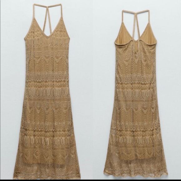 ZARA METALLIC THREAD OPENWORK DRESS - Picture 7 of 10